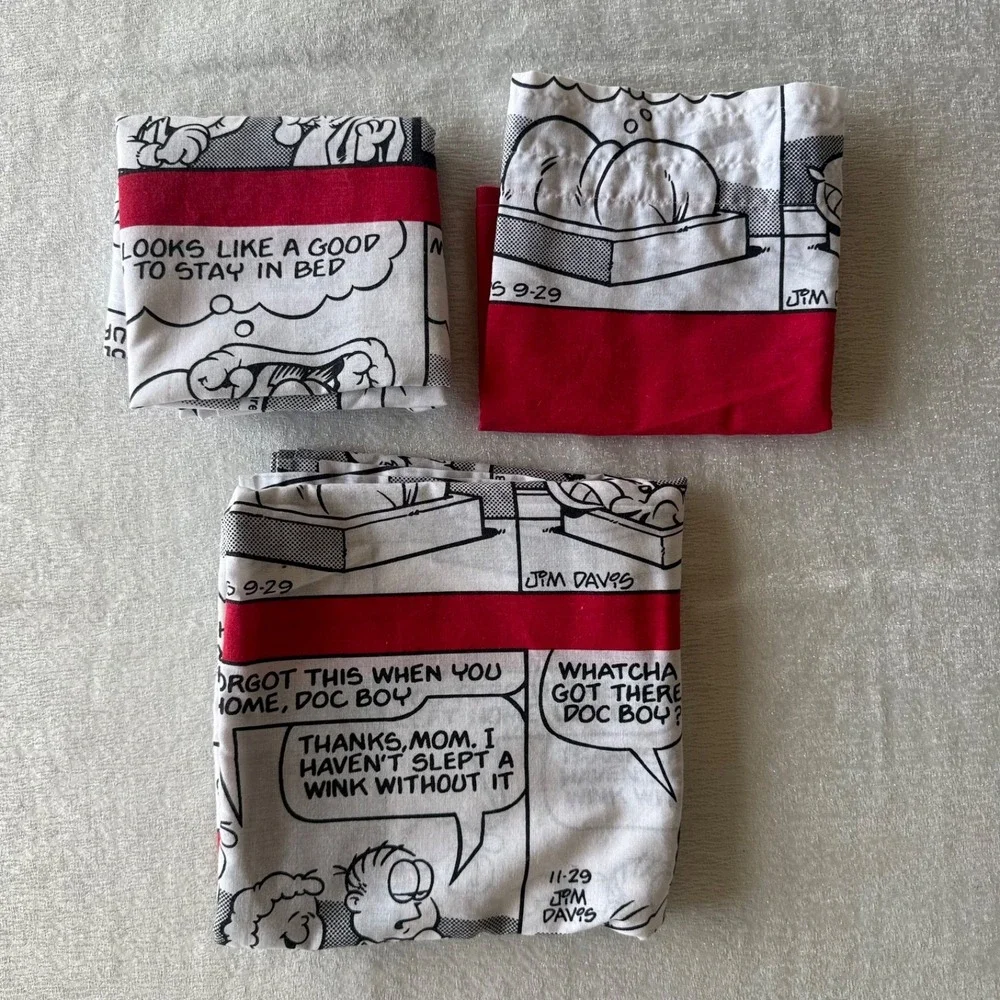 5pc Vintage Garfield Window Curtain Set Tablecloth Valance Panels Red Comic